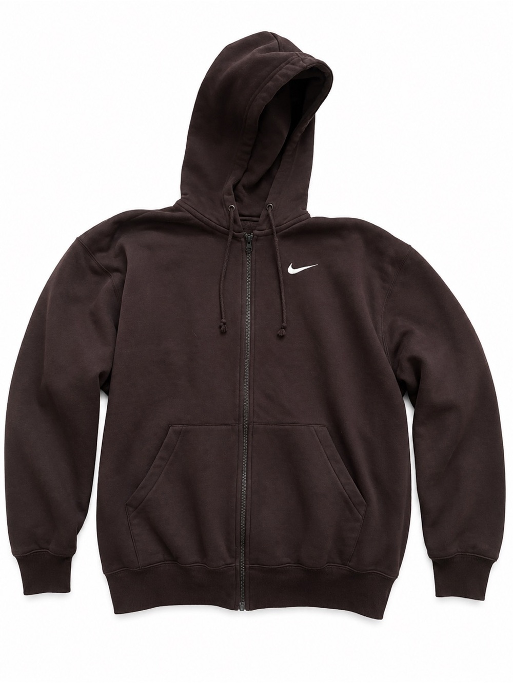 Nike Men’s Dark Brown Full-Zip Hoodie with White Swoosh